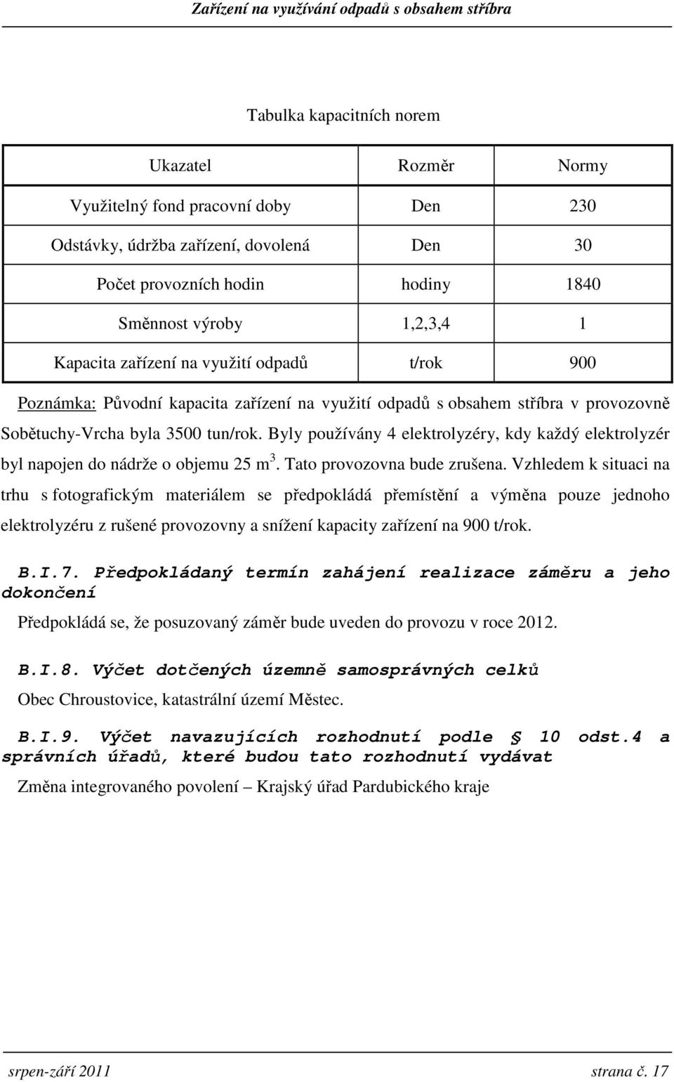 Byly používány 4 elektrolyzéry, kdy každý elektrolyzér byl napojen do nádrže o objemu 25 m 3. Tato provozovna bude zrušena.