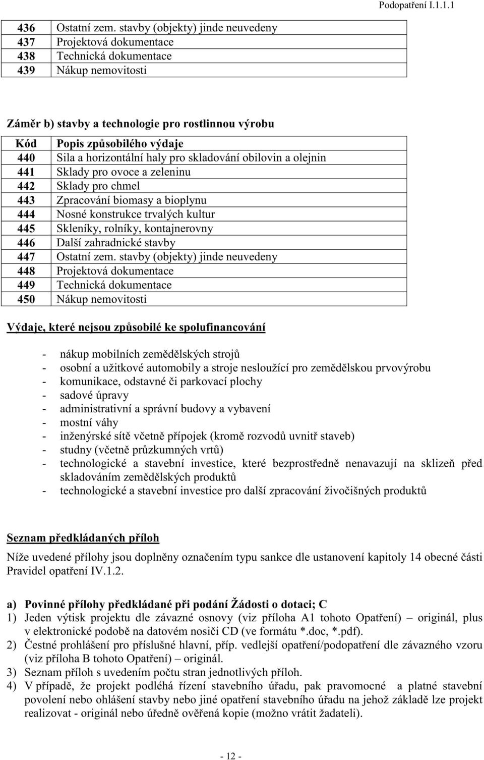 horizontální haly pro skladování obilovin a olejnin 441 Sklady pro ovoce a zeleninu 442 Sklady pro chmel 443 Zpracování biomasy a bioplynu 444 Nosné konstrukce trvalých kultur 445 Skleníky, rolníky,