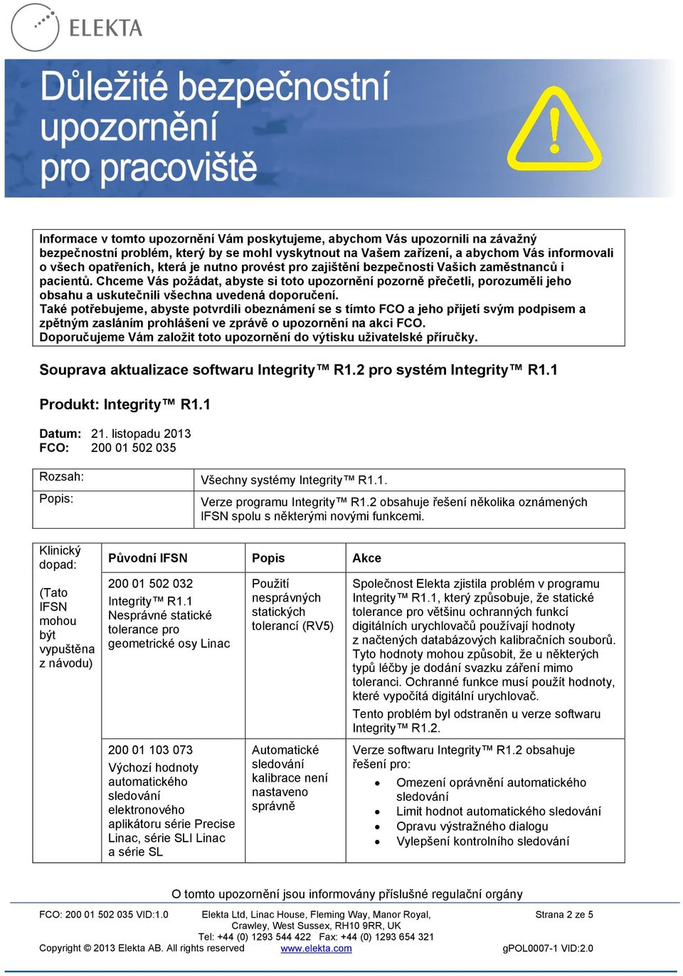 Chceme Vás požádat, abyste si toto upozornění pozorně přečetli, porozuměli jeho obsahu a uskutečnili všechna uvedená doporučení.