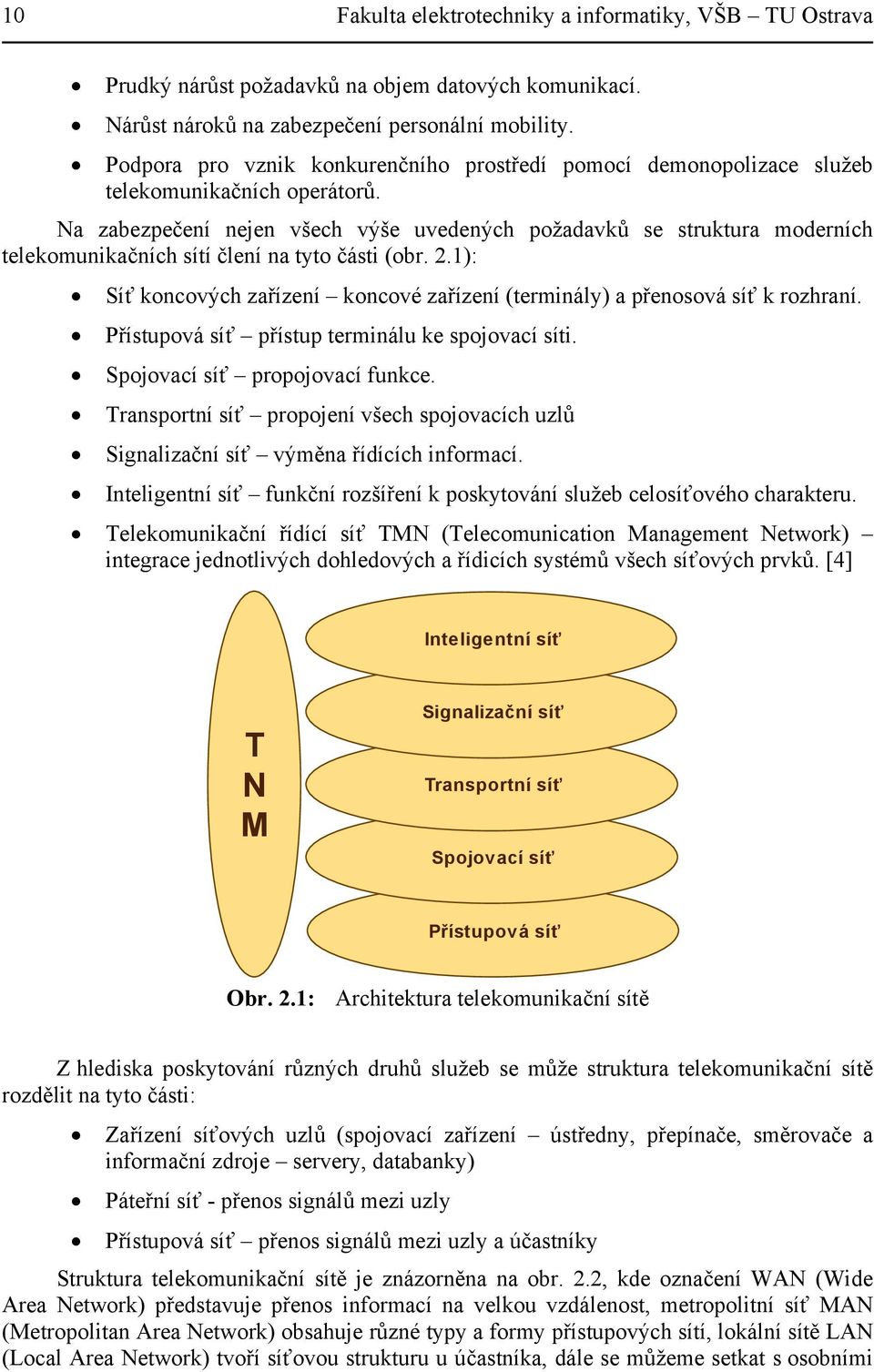 Na zabezpečení nejen všech výše uvedených požadavků se struktura moderních telekomunikačních sítí člení na tyto části (obr. 2.