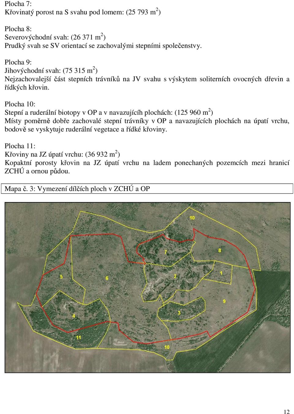 Plocha 10: Stepní a ruderální biotopy v OP a v navazujícíh plochách: (125 960 m 2 ) Místy poměrně dobře zachovalé stepní trávníky v OP a navazujících plochách na úpatí vrchu, bodově se