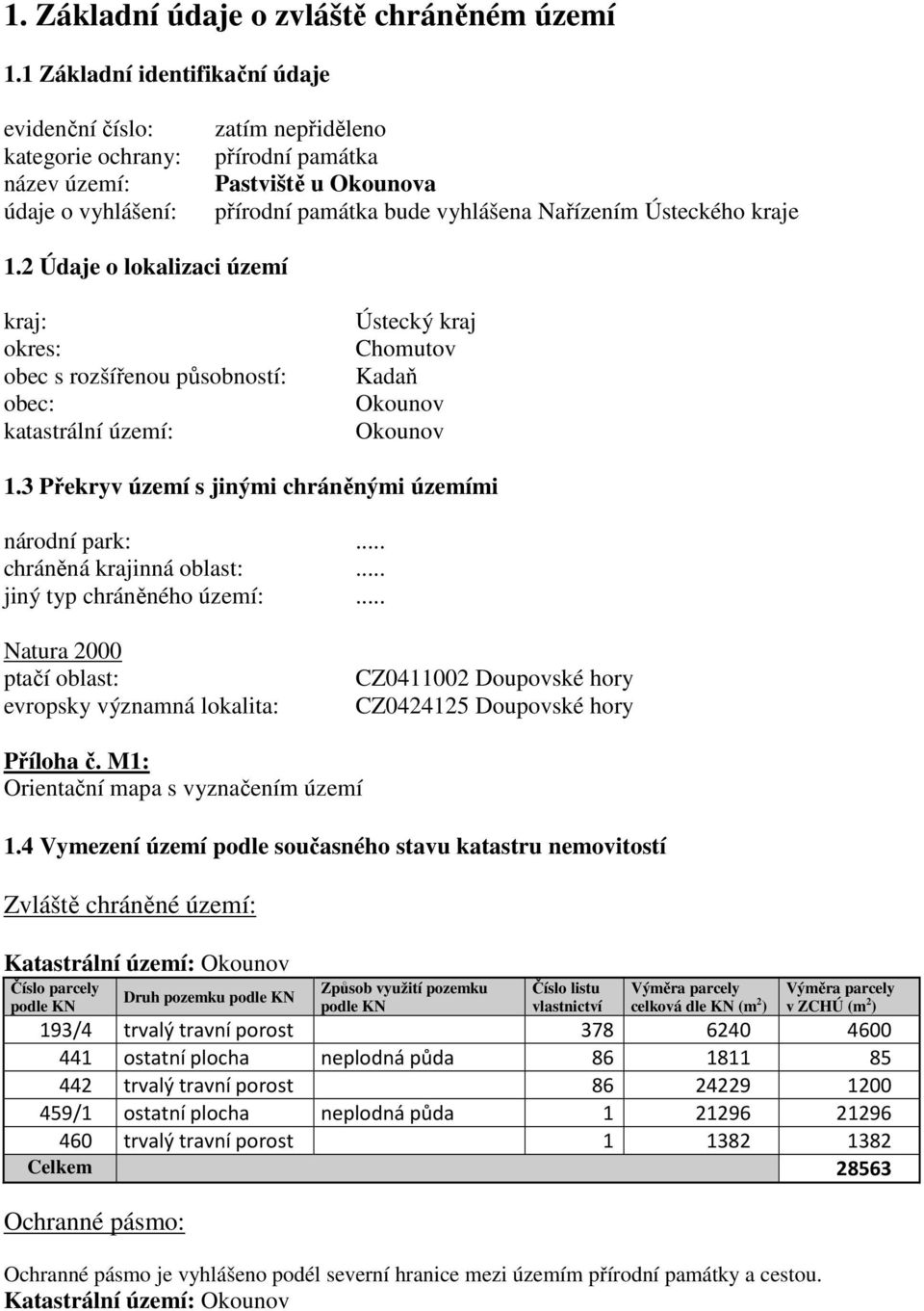 Ústeckého kraje 1.2 Údaje o lokalizaci území kraj: okres: obec s rozšířenou působností: obec: katastrální území: Ústecký kraj Chomutov Kadaň Okounov Okounov 1.