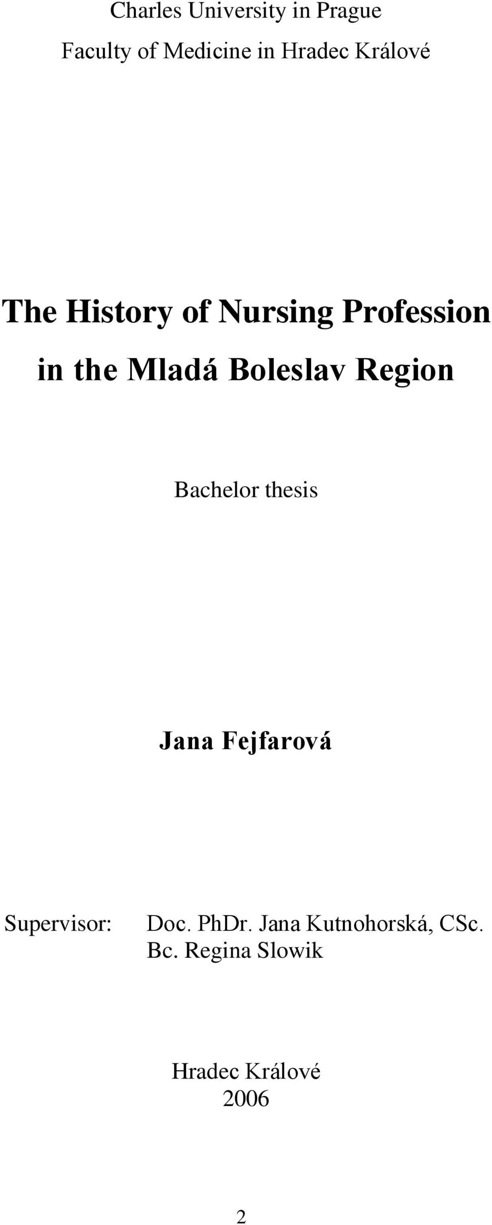 Boleslav Region Bachelor thesis Jana Fejfarová Supervisor:
