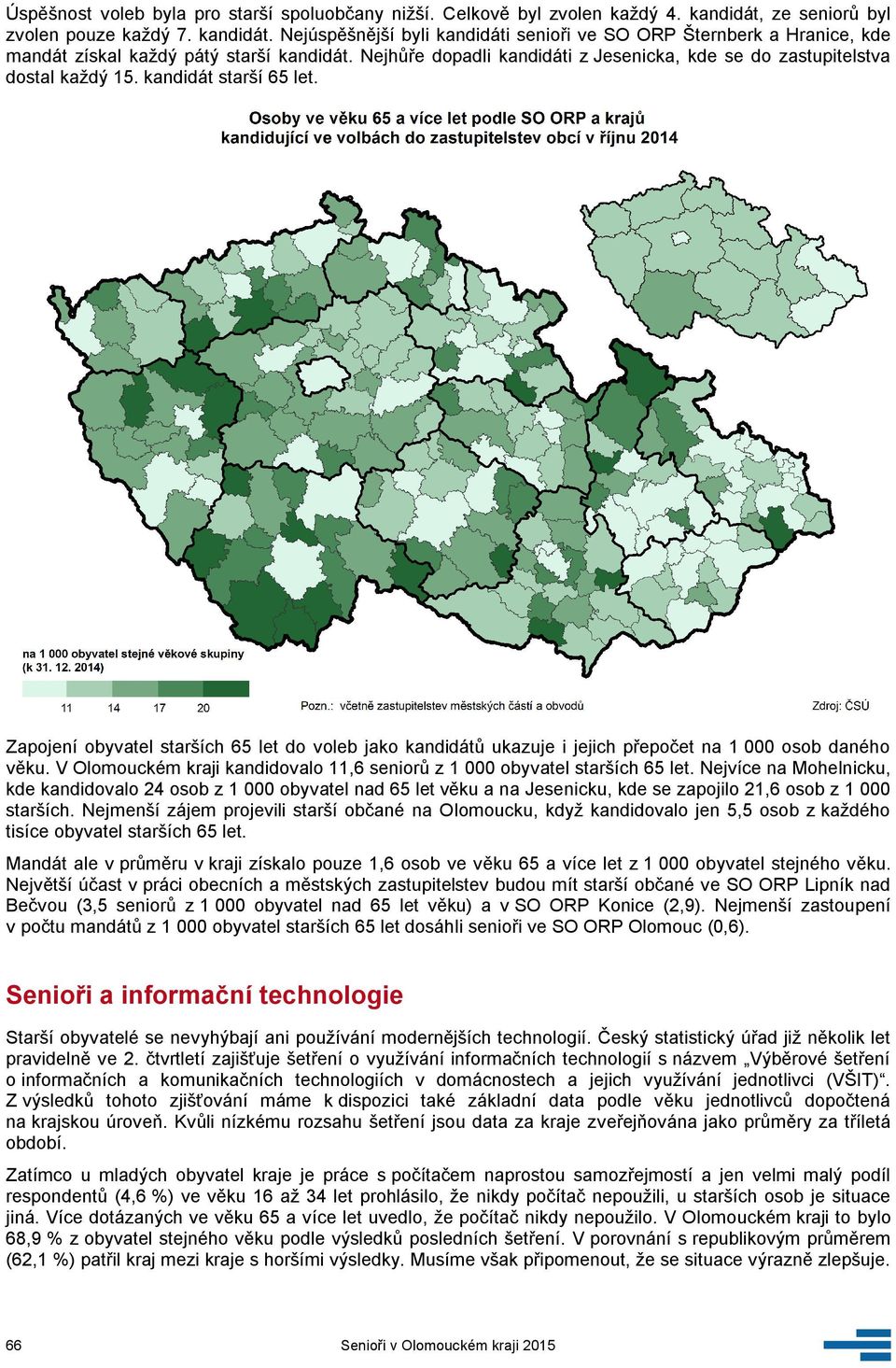 Nejhůře dopadli kandidáti z Jesenicka, kde se do zastupitelstva dostal každý 15. kandidát starší 65 let.