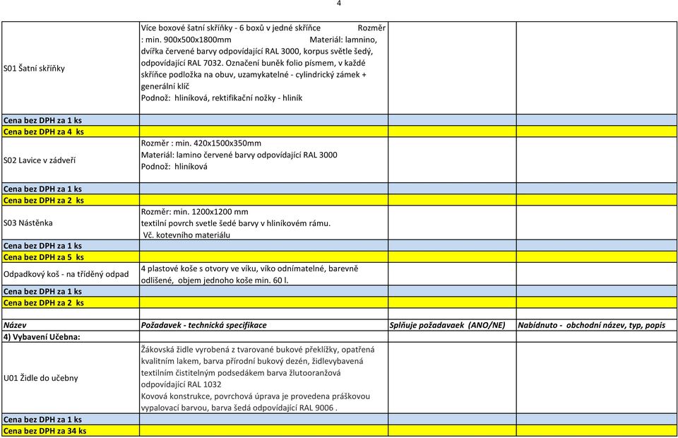 Označení buněk folio písmem, v každé skříňce podložka na obuv, uzamykatelné - cylindrický zámek + generální klíč Podnož: hliníková, rektifikační nožky - hliník Rozměr : min.