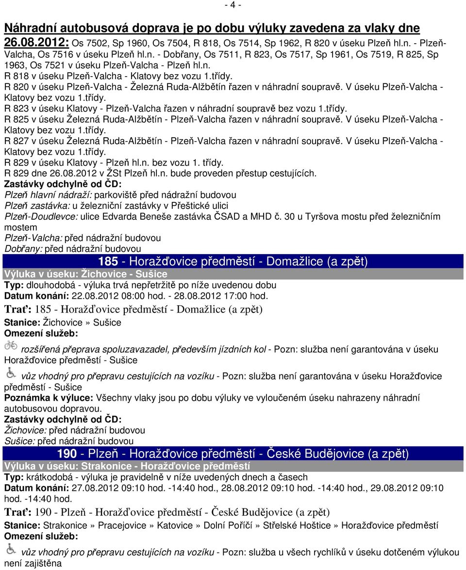 R 820 v úseku Plzeň-Valcha - Železná Ruda-Alžbětín řazen v náhradní soupravě. V úseku Plzeň-Valcha - Klatovy bez vozu 1.třídy.