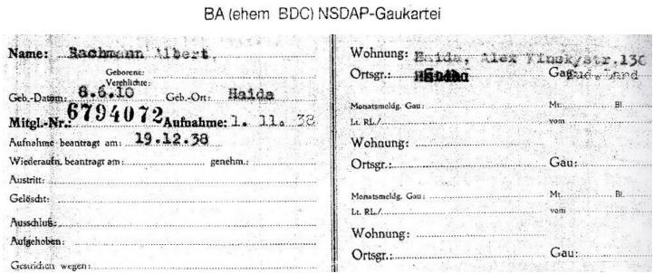 pohřeb W. Rachmanna v dubnu 1943 doklad árijské čistoty W. Rachmanna, potřebného pro získání průkazu člena NSDAP Albert Wilhelm Rachmann (1910-1945) - syn Wilhelma Rachmanna ml.