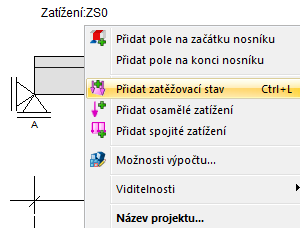 2.6 Zatěžovací stavy Označením zatěžovacího stavu se nabízí příslušná záložka v panelu tabulek (oblast F).