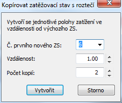 Nastavení Zatěžovací stavy Po této akci se nabídne panel s volbou druhu účinku. Zatěžovacím stavům lze zde navíc přiřadit název (příponu) a číslo, která mohou být kdykoliv později upravena.