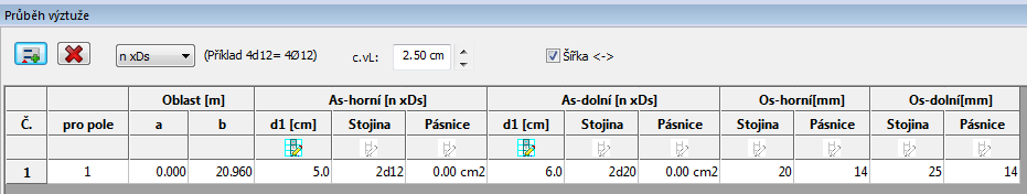 Úvodní příklad Beton Statický systém / geometrie Vyplněná tabulka uložení nyní vypadá takto: Přejděte v panelu tabulek (oblast F) do záložky