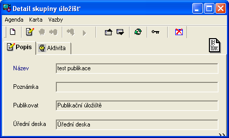 Dalším důležitým krokem je konfigurace skupiny elektronického úložiště: klikneme na položku v menu Subjekty/Workflow/Skupiny úložišť el. dokumentů Ilustrace 8: Skupiny úložišť el.