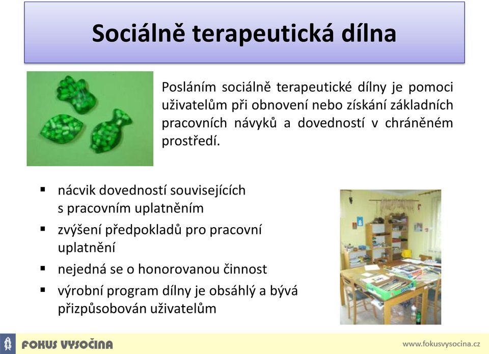 nácvik dovedností souvisejících s pracovním uplatněním zvýšení předpokladů pro pracovní