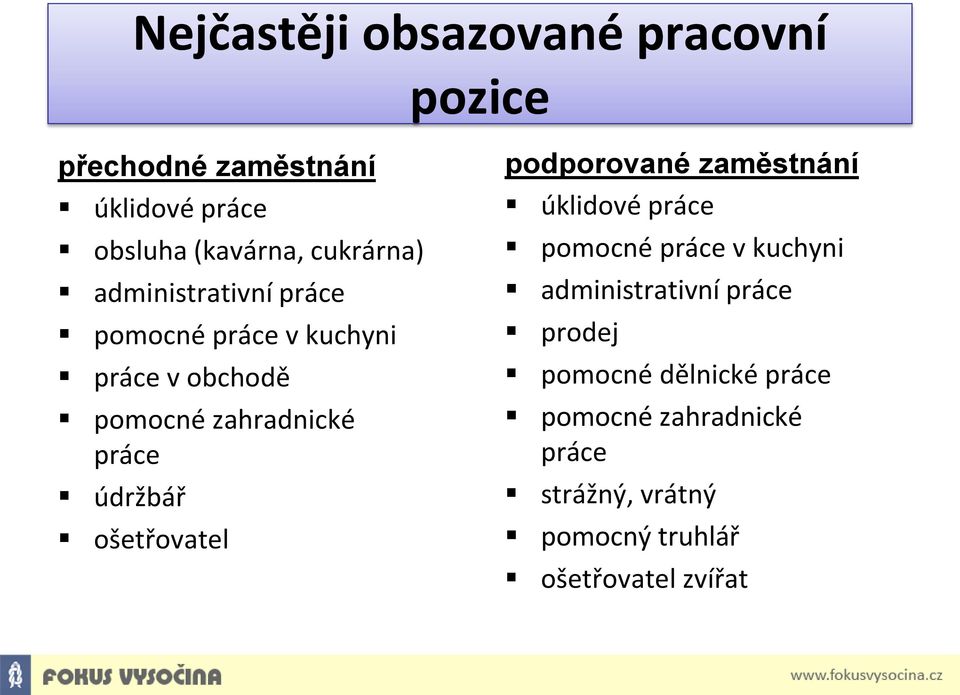 údržbář ošetřovatel podporované zaměstnání úklidové práce pomocné práce v kuchyni administrativní