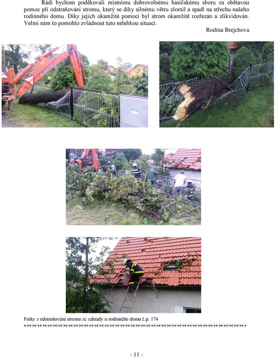 Díky jejich okamžité pomoci byl strom okamžitě rozřezán a zlikvidován.