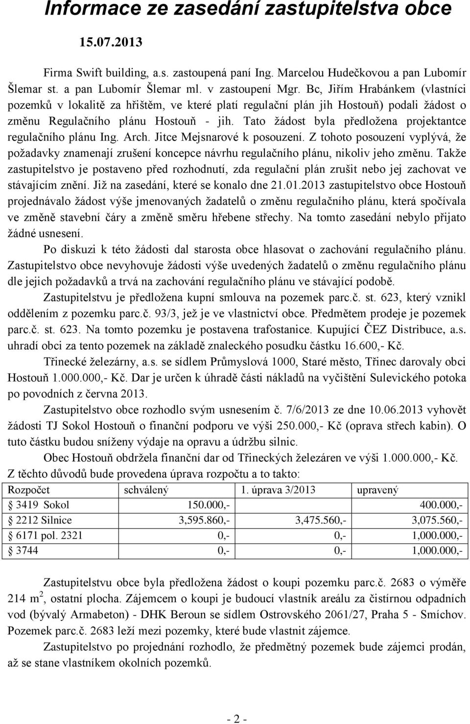 Tato žádost byla předložena projektantce regulačního plánu Ing. Arch. Jitce Mejsnarové k posouzení.