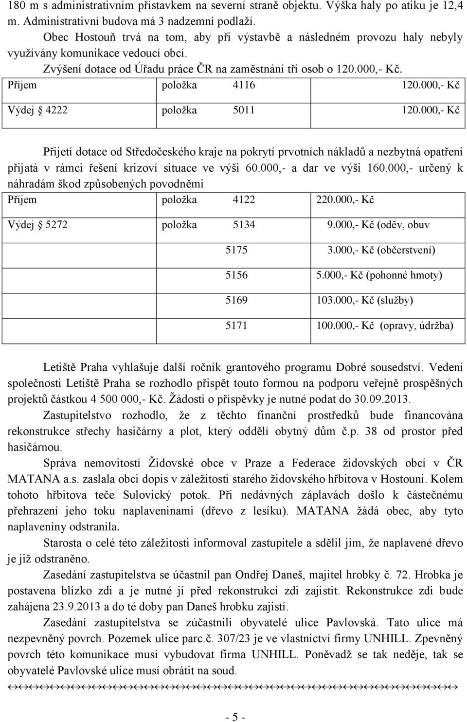 Příjem položka 4116 120.000,- Kč Výdej 4222 položka 5011 120.