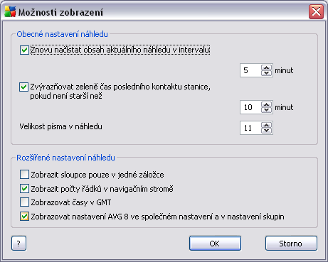 Nabídka obsahuje přehled možností zobrazení.