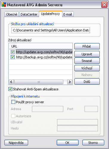 Pravidelně zálohovat databázi Pokud je volba zaškrtnuta, AVG Admin Server bude automaticky vytvářet záložní kopii databáze do níže uvedeného umístění: C:\Documents and settings\all users\data
