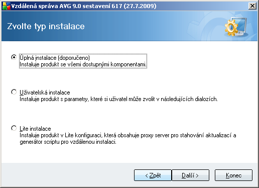2.5. Typ instalace V tomto dialogu zvolte, který typ Vzdálené správy si přejete nainstalovat.