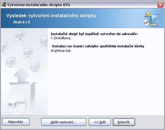 Tlačítko Uložit nastavení umožňuje uložit dříve zvolené nastavení do souboru. Toho lze využít při opětovném spuštění průvodce, kde lze toto nastavení nahrát hned v prvním kroku.
