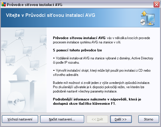 5.1. Vítejte Pokud jste již dříve použili Průvodce síťovou instalací AVG a zároveň uložili vlastní nastavení konfigurace do souboru (dostupné v posledním kroku), můžete nastavení nyní nahrát