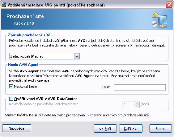 Průvodce potřebuje nejdříve otestovat některé stanice, zjistit jejich stav a následně na ně nainstalovat AVG. V Procházení sítě zvolte z rolovací nabídky požadovanou metodu výběru stanic.