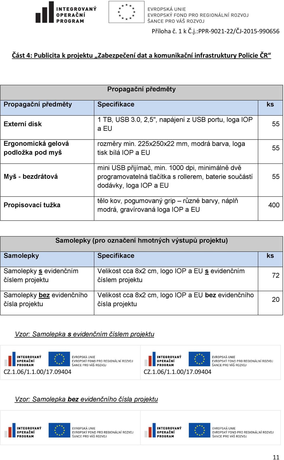 1000 dpi, minimálně dvě programovatelná tlačítka s rollerem, baterie součástí dodávky, loga IOP a EU tělo kov, pogumovaný grip různé barvy, náplň modrá, gravírovaná loga IOP a EU 55 55 55 400