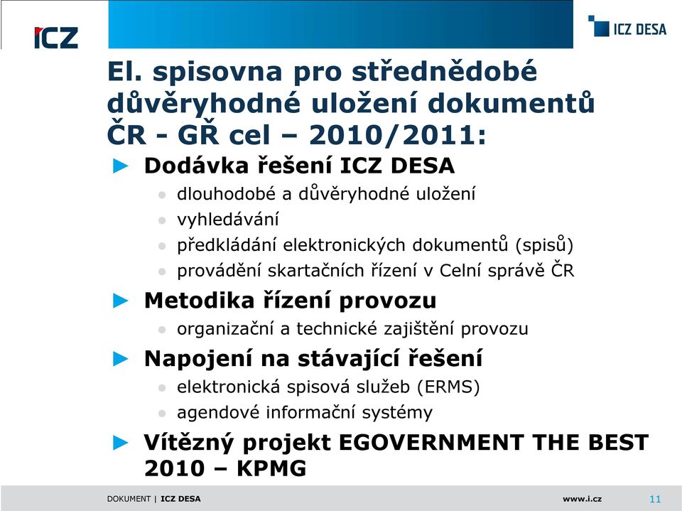 správě ČR Metodika řízení provozu organizační a technické zajištění provozu Napojení na stávající řešení elektronická