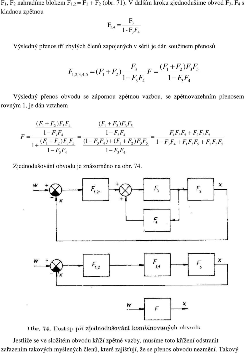 součinem přenosů,,,, Výsledný přenos obvodu se zápornou zpětnou vazbou, se zpětnovazehním přenosem rovným, je dán