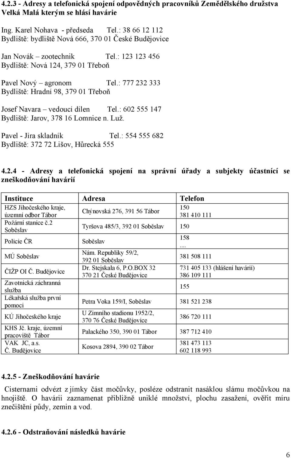 : 777 232 333 Bydliště: Hradní 98, 379 01 Třeboň Josef Navara vedoucí dílen Tel.: 602 555 147 Bydliště: Jarov, 378 16 Lomnice n. Luž. Pavel - Jíra skladník Tel.