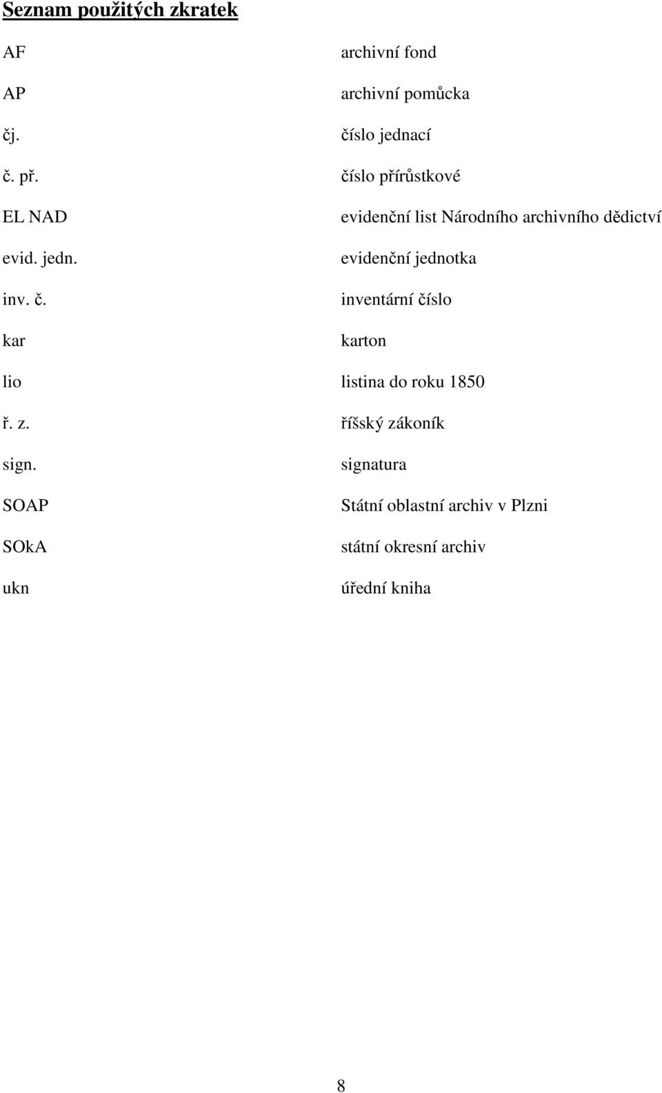 kar evidenční list Národního archivního dědictví evidenční jednotka inventární číslo karton