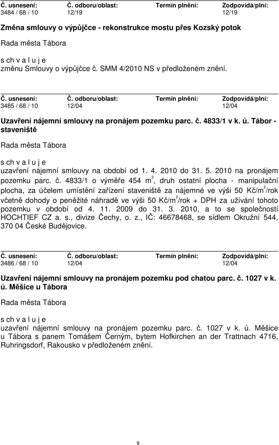 2010 na pronájem pozemku parc. č.