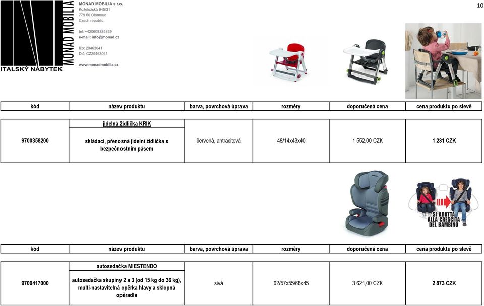 autosedačka MIESTENDO 9700417000 autosedačka skupiny 2 a 3 (od 15 kg do 36 kg),