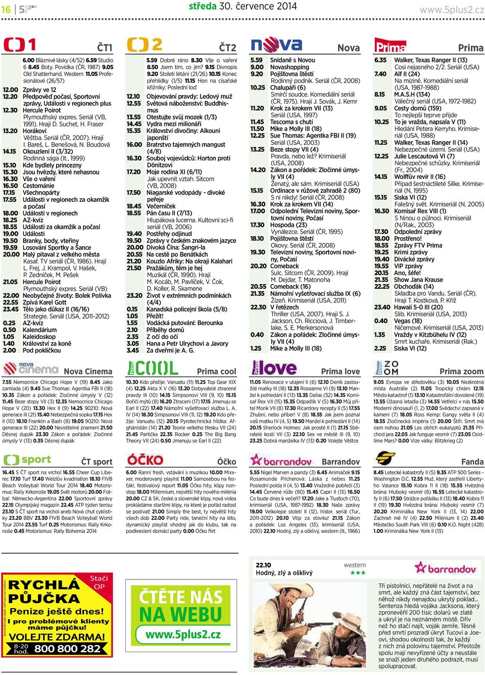 Bareš, L. Benešová, N. Boudová 14.15 Okouzlení II (3/32) Rodinná sága (It., 1999) 15.10 Kde bydlely princezny 15.30 Jsou hvězdy, kterénehasnou 16.30 Všeovaření 16.50 Cestománie 17.15 Všechnopárty 17.