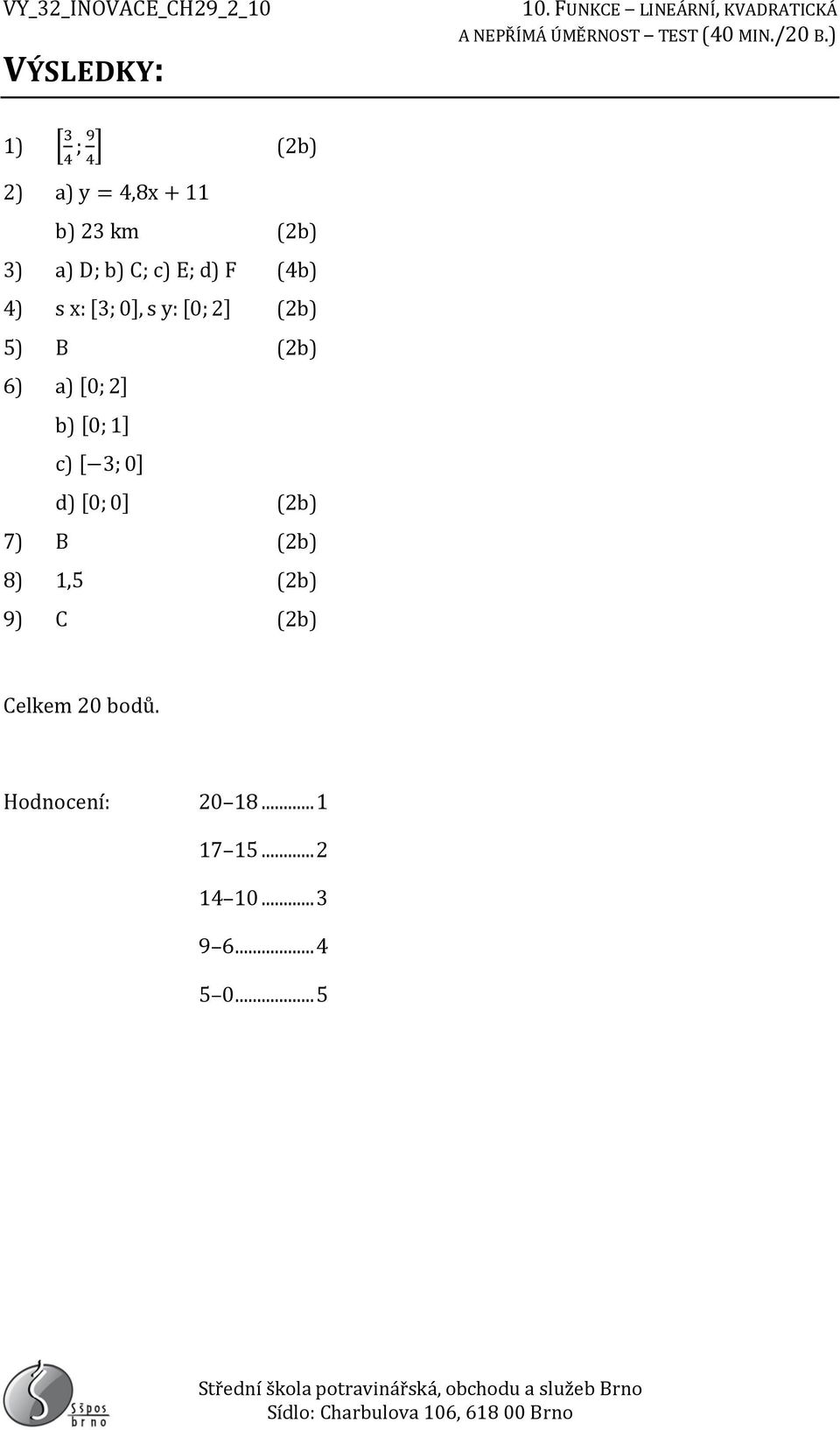 2] b) [0; 1] c) [ 3; 0] d) [0; 0] 7) B 8) 1,5 9) C Celkem 20