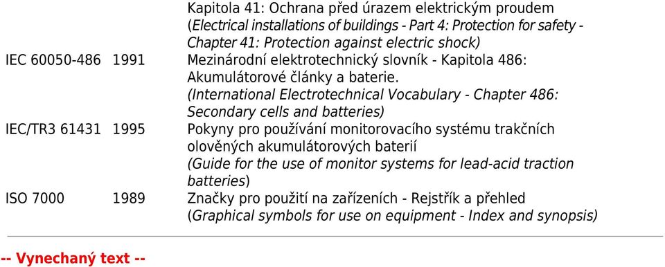 (International Electrotechnical Vocabulary - Chapter 486: Secondary cells and batteries) IEC/TR3 61431 1995 Pokyny pro používání monitorovacího systému trakčních olověných