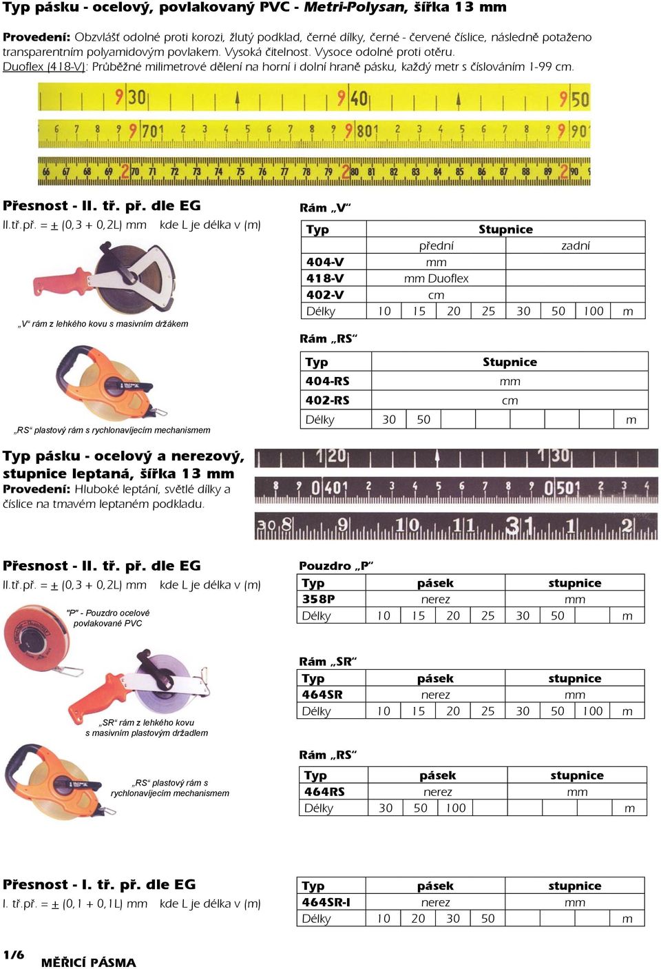 = + (0,3 + 0,2L) kde L je délka v (m) 404-V 418-V Duoflex 402-V 10 15 20 25 30 50 100 m V rám z lehkého kovu s masivním držákem RS plastový rám s rychlonavíjecím mechanismem pásku - ocelový a