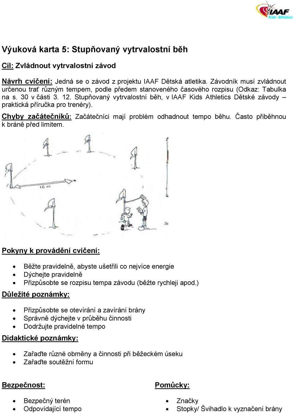 Stupňovaný vytrvalostní běh, v IAAF Kids Athletics Dětské závody praktická příručka pro trenéry). Chyby začátečníků: Začátečníci mají problém odhadnout tempo běhu.