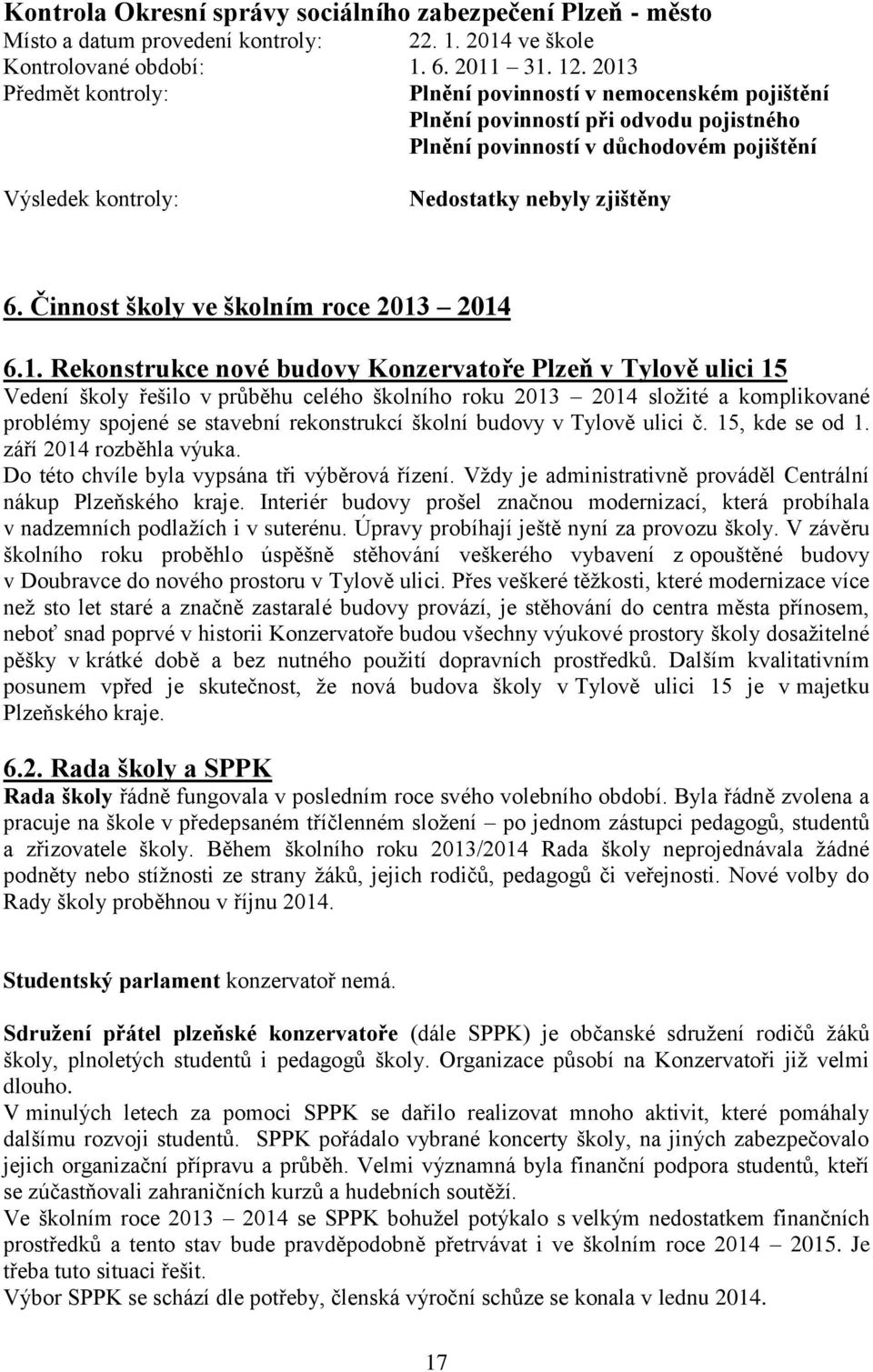 Činnost školy ve školním roce 2013