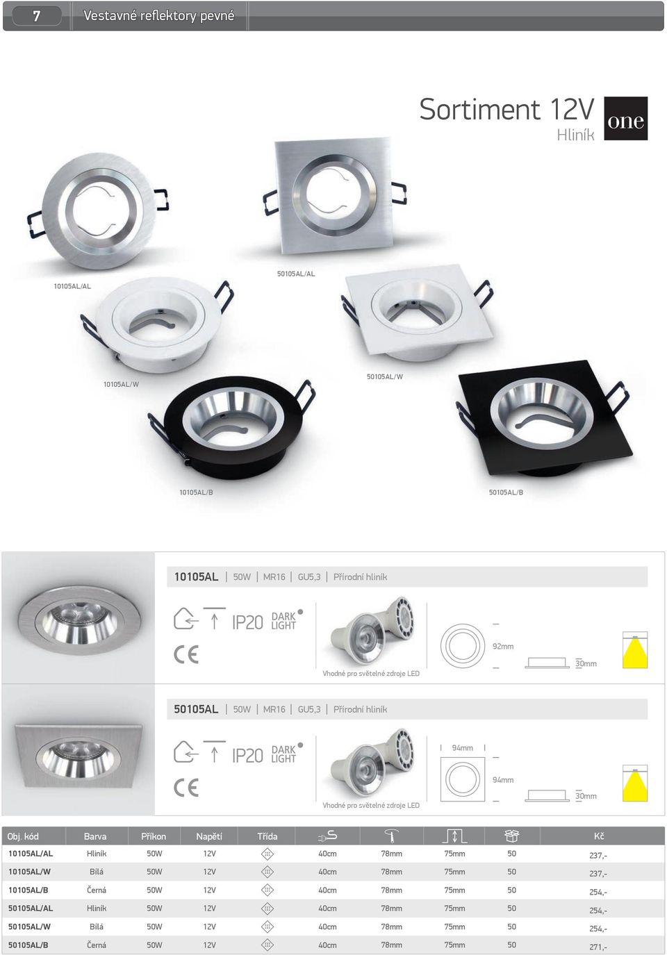 Přírodní hliník 94mm 94mm 30mm 10105AL/AL 75mm 237,- 10105AL/W 75mm 237,-