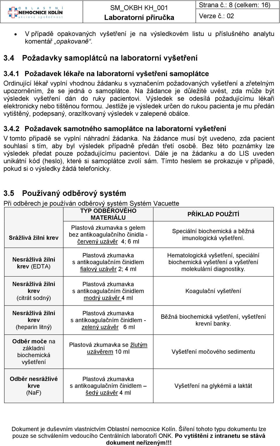 1 Požadavek lékaře na laboratorní vyšetření samoplátce Ordinující lékař vyplní vhodnou žádanku s vyznačením požadovaných vyšetření a zřetelným upozorněním, že se jedná o samoplátce.