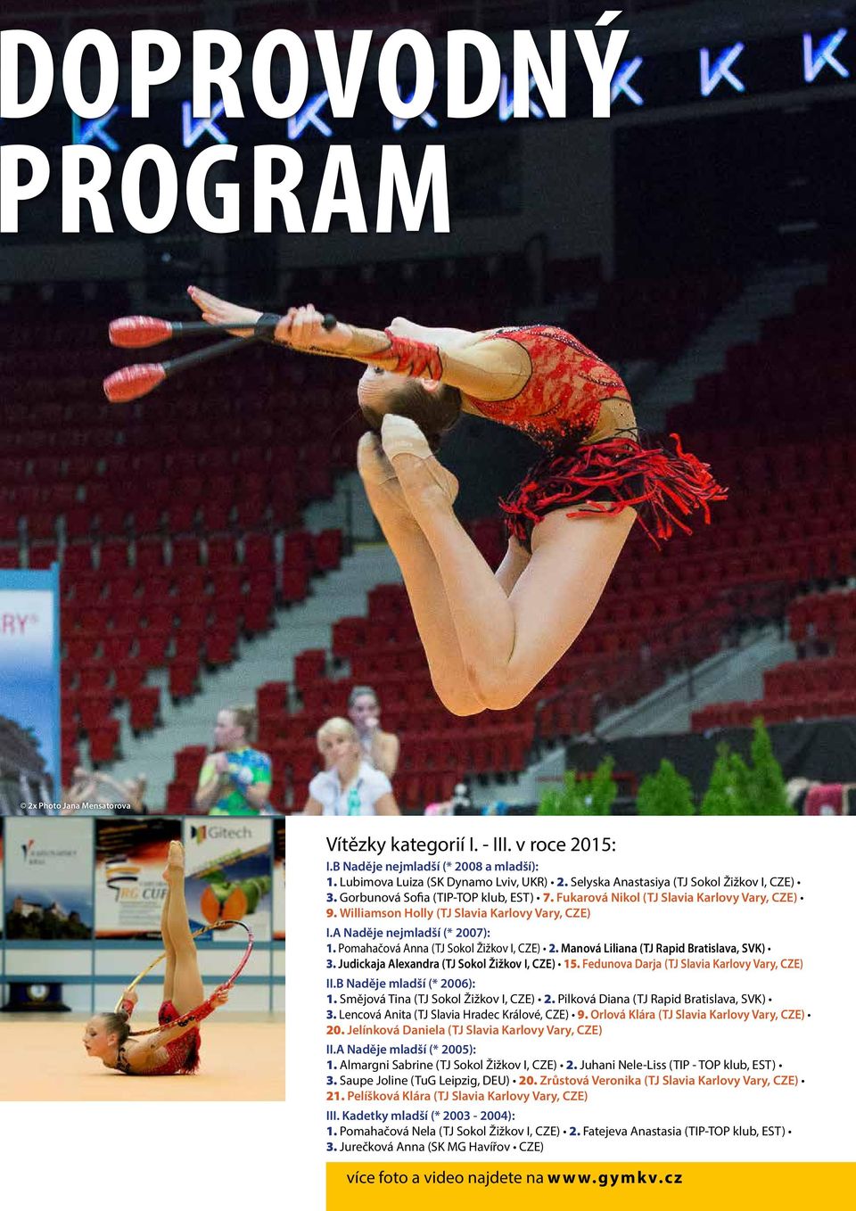 A Naděje nejmladší (* 2007): 1. Pomahačová Anna (TJ Sokol Žižkov I, CZE) 2. Manová Liliana (TJ Rapid Bratislava, SVK) 3. Judickaja Alexandra (TJ Sokol Žižkov I, CZE) 15.