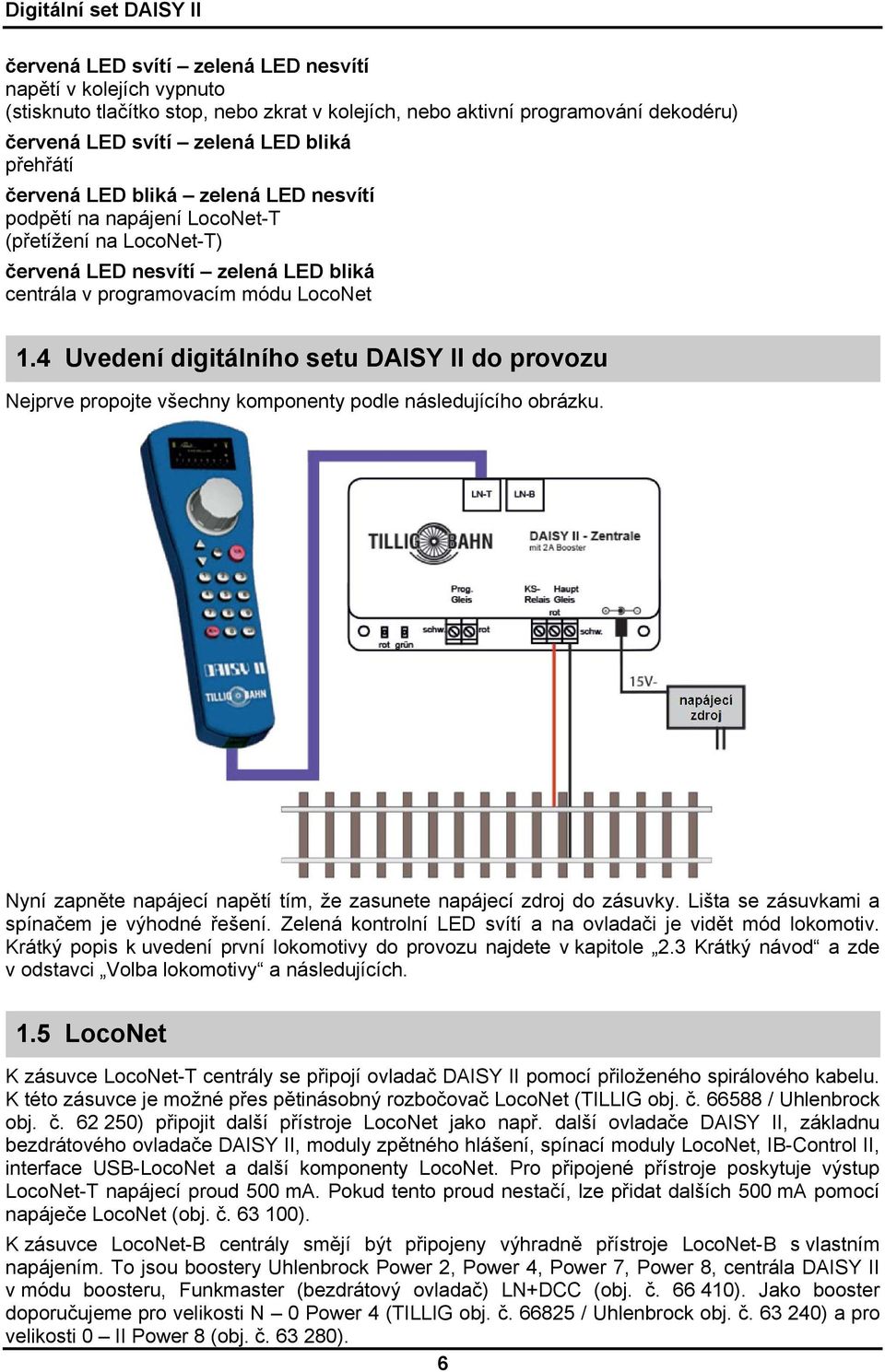 4 Uvedení digitálního setu DAISY II do provozu Nejprve propojte všechny komponenty podle následujícího obrázku. Nyní zapněte napájecí napětí tím, že zasunete napájecí zdroj do zásuvky.