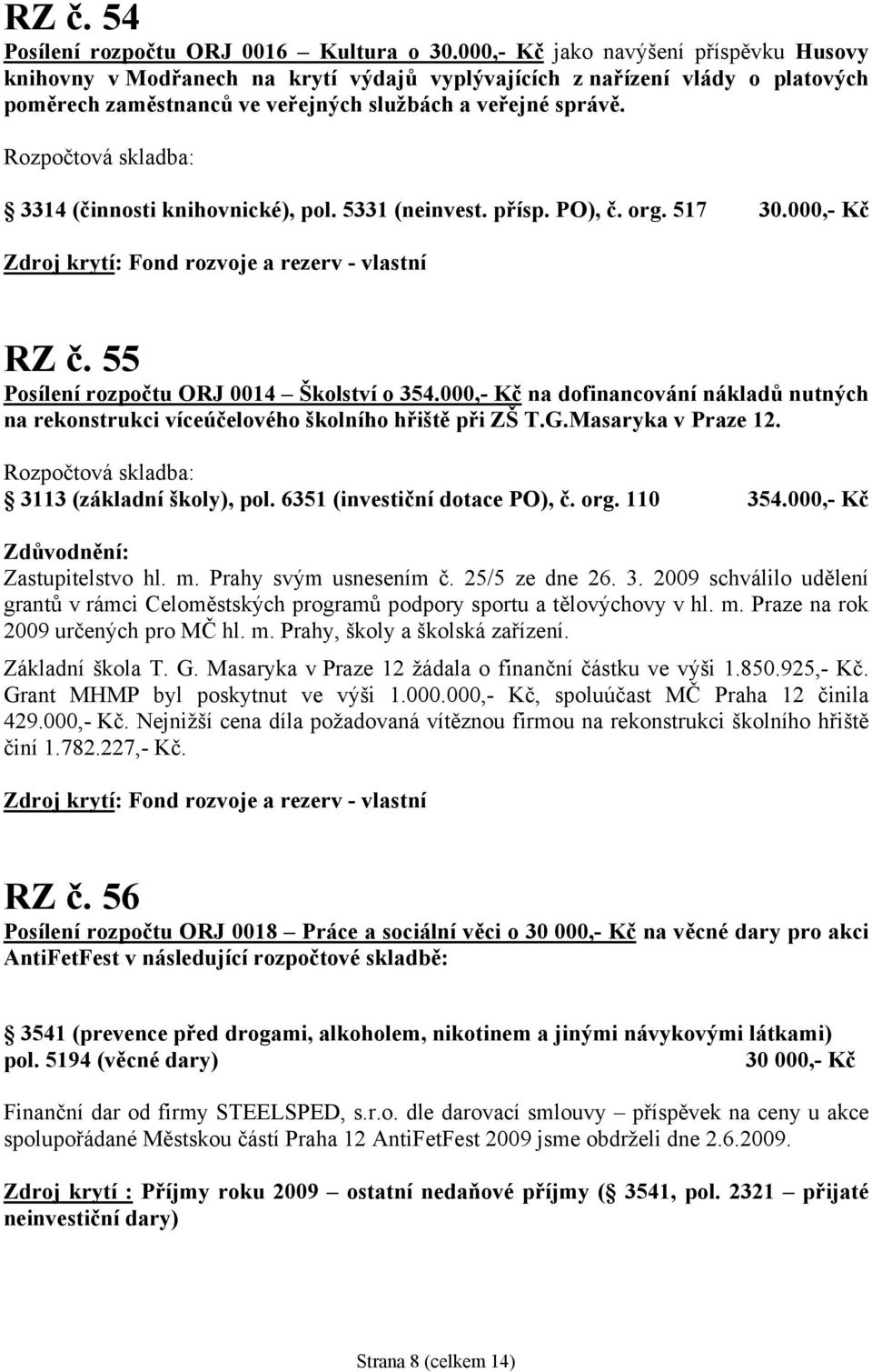 Rozpočtová skladba: 3314 (činnosti knihovnické), pol. 5331 (neinvest. přísp. PO), č. org. 517 30.000,- Kč Zdroj krytí: Fond rozvoje a rezerv - vlastní RZ č.