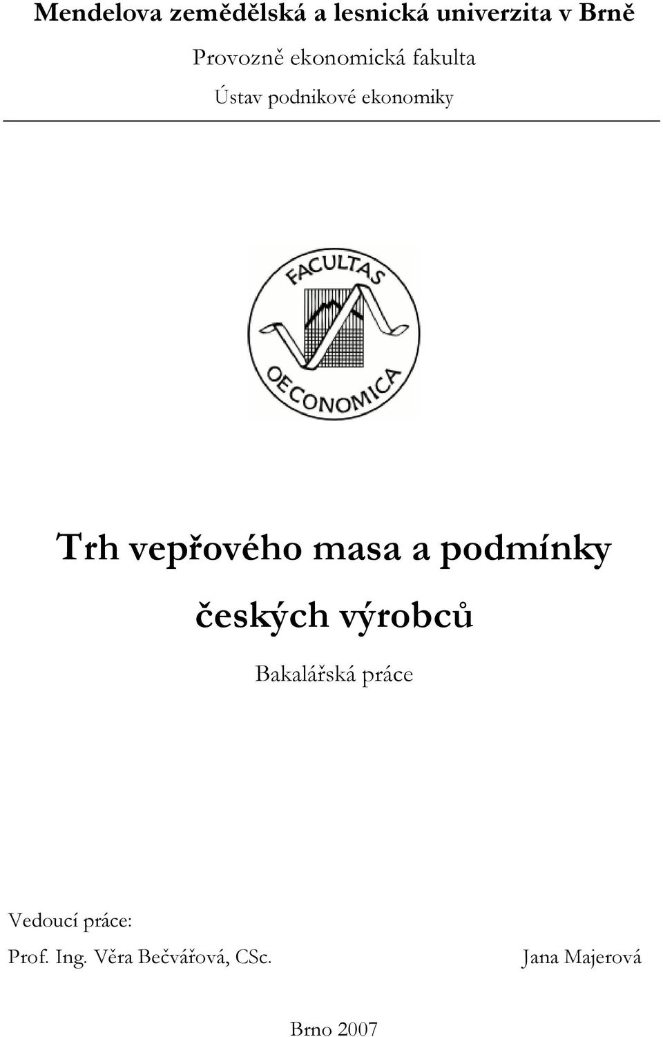 masa a podmínky českých výrobců Bakalářská práce Vedoucí