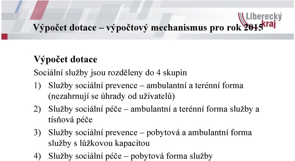 Služby sociální péče ambulantní a terénní forma služby a tísňová péče 3) Služby sociální prevence