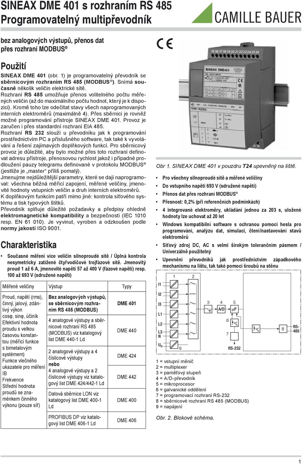 Kromě toho lze odečítat stavy všech naprogramovaných interních elektroměrů (maximálně 4). Přes sběrnici je rovněž možné programování přístroje SINEAX DME 401.