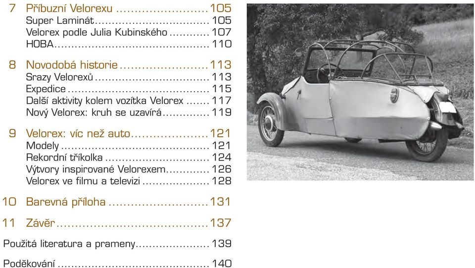 .. 119 9 Velorex: víc než auto...121 Modely... 121 Rekordní tříkolka... 124 Výtvory inspirované Velorexem.