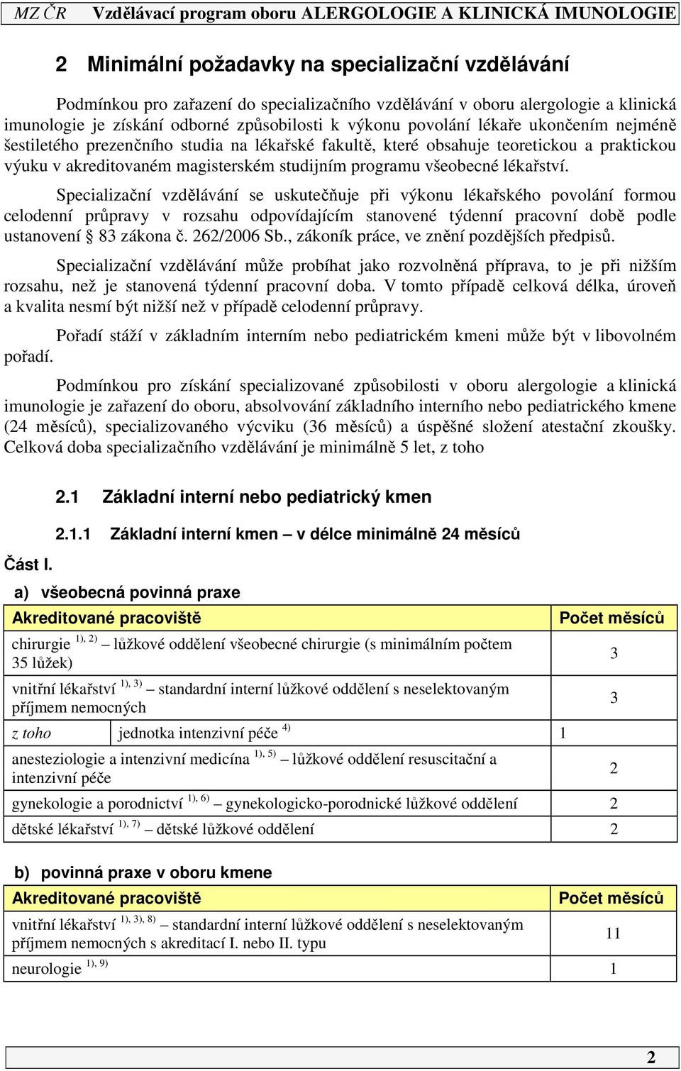 Specializační vzdělávání se uskutečňuje při výkonu lékařského povolání formou celodenní průpravy v rozsahu odpovídajícím stanovené týdenní pracovní době podle ustanovení 83 zákona č. 262/2006 Sb.