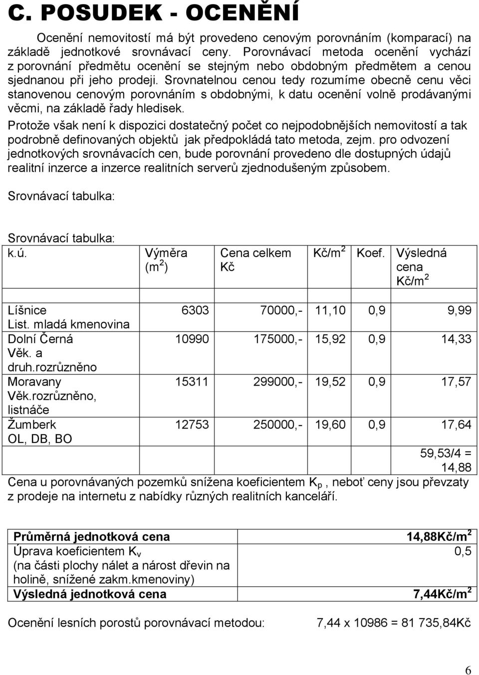 Srovnatelnou cenou tedy rozumíme obecně cenu věci stanovenou cenovým porovnáním s obdobnými, k datu ocenění volně prodávanými věcmi, na základě řady hledisek.